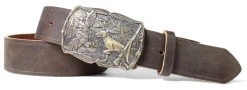 Edeltracht® hochwertiger Ledergürtel mit massiver Messingschnalle, KÜNSTLER HANDGUSS, 4cm