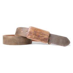 Edeltracht®  hochwertiger Landhaus-Gürtel mit Nussbaumholz Gürtelschnalle, Hirsch, 4 cm