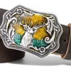 Edeltracht®  hochwertiger Ledergürtel mit bunt emaillierter Hirsch Gürtelschnalle