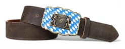 Edeltracht® hochwertiger Ledergürtel Gürtelschnalle mit Wappen blau-weiß, Handarbeit