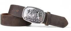 Edeltracht®  hochwertiger Ledergürtel mit 2 Löwen Gürtelschnalle, bayerisches Wappen