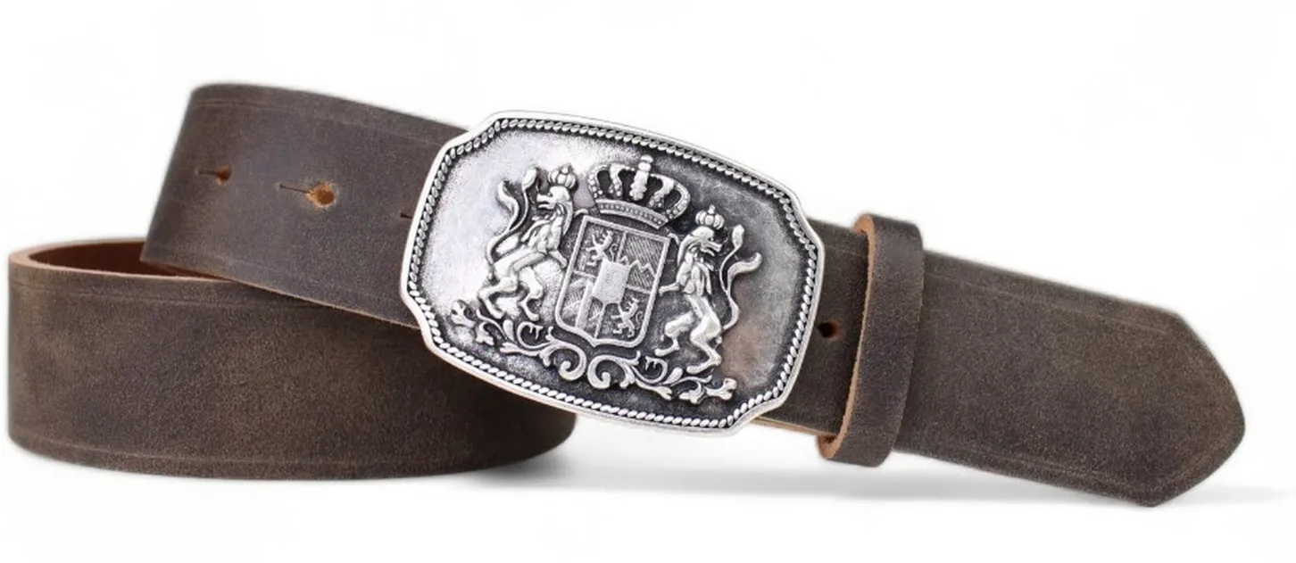 Edeltracht® hochwertiger Ledergürtel mit 2 Löwen Gürtelschnalle, bayerisches Wappen