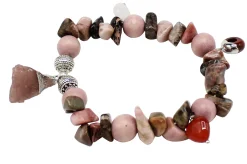 elastisches Armband aus echten Edel- und Natursteinen, Herzanhänger