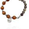 elastisches Armband aus Holz- und Halbedelsteinperlen, Anhänger, Leopard