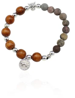elastisches Armband aus Holz- und Halbedelsteinperlen, Anhänger, Leopard