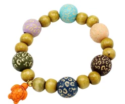elastisches Armband aus Holzperlen, Schildkröte Kunstharz,