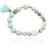 elastisches Armband aus Holzperlen mit Buddha Kopf, tolle Farben