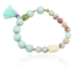 elastisches Armband aus Holzperlen mit Buddha Kopf, tolle Farben
