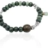 elastisches Armband aus Holz- und Natursteinperlen, Elefanten, silber