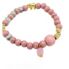 elastisches Armband aus Holz- und Natursteinperlen, Elefanten, gold