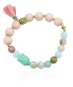 elastisches Armband aus Holzperlen mit Buddha Kopf, tolle Farben