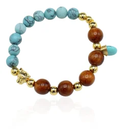 elastisches Armband aus Holz- und Halbedelsteinperlen, Leopard gold