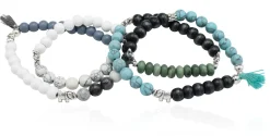elastisches Armband doppelt aus Holz- und Natursteinperlen, Elefanten