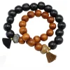 elastisches Armband doppelt aus Holz- und Natursteinperlen, Boho Look
