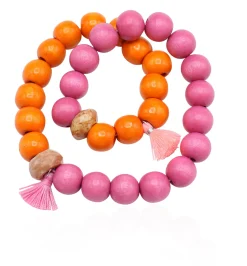 elastisches Armband doppelt aus Holz- und Natursteinperlen, Boho Look