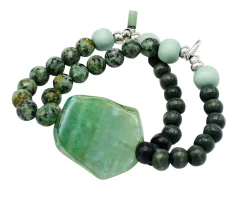 elastisches Armband mit echten Halbedelsteinen, Holzperlen, Naturstein