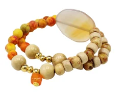 elastisches Armband mit echten Halbedelsteinen, Holzperlen, Naturstein