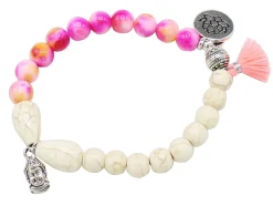 elastisches Armband mit Edelsteinperlen, Buddha und Lotusblüten Anhänger, Quaste