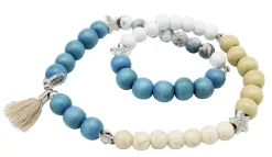 elastisches Armband mit Holzperlen, Zierteile Seesterne, Schildkröten