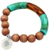 elastisches Armband mit Holzperlen, farbigen Tubes, Anhänger Lebensbaum