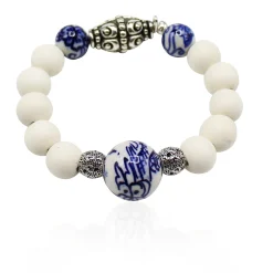 elastisches Armband mit Holzperlen und Porzellan Perlen