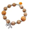 elastisches Armband mit Leo Print Holzperlen, Baumwollquaste, Leopard Anhänger