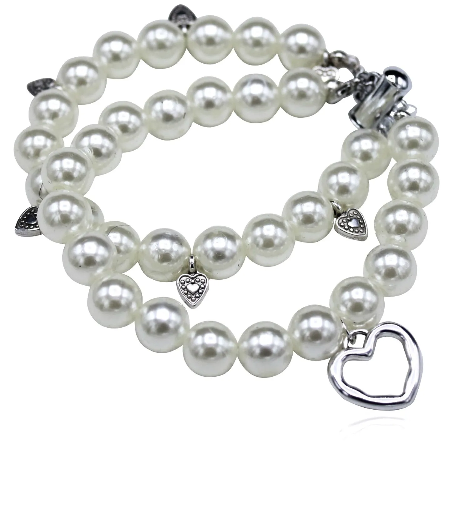 elastisches Armband mit Schmuck Perlen und Herz Anhängern