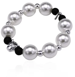 elastisches Armband mit Schmuck Perlen und Leopardenkopf