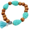 elastisches Armband mit Tropfen Perlen, Retro-Look, Holzperlen, Quaste