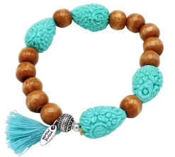 elastisches Armband mit Tropfen Perlen, Retro-Look, Holzperlen, Quaste