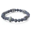 elastisches Herren Armband mit Lavasteinperlen, Naturstein, Metallteile