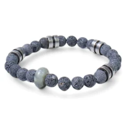 elastisches Herren Armband mit Lavasteinperlen, Naturstein, Metallteile