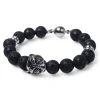 elastisches Herren Armband mit Lavasteinperlen, Tigerkopf, Edelstahlteile