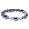 elastisches Herren Armband mit Naturstein- und Lavasteinperlen, Metallteile