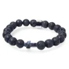 elastisches Herren Armband mit Lavasteinperlen, Metallteil, Kreuz