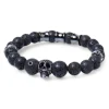 elastisches Herren Armband mit Lavasteinperlen, Metallteile, Totenköpfe