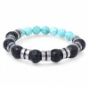 elastisches Herren Armband mit Natursteinperlen und Lavasteinperlen