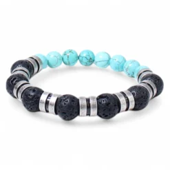 elastisches Herren Armband mit Natursteinperlen und Lavasteinperlen
