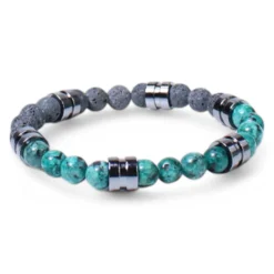 elastisches Herren Armband mit Naturstein- und Lavasteinperlen, Metallteile
