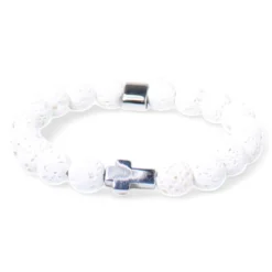 elastisches Herren Armband mit Lavasteinperlen, Metallteil, Kreuz