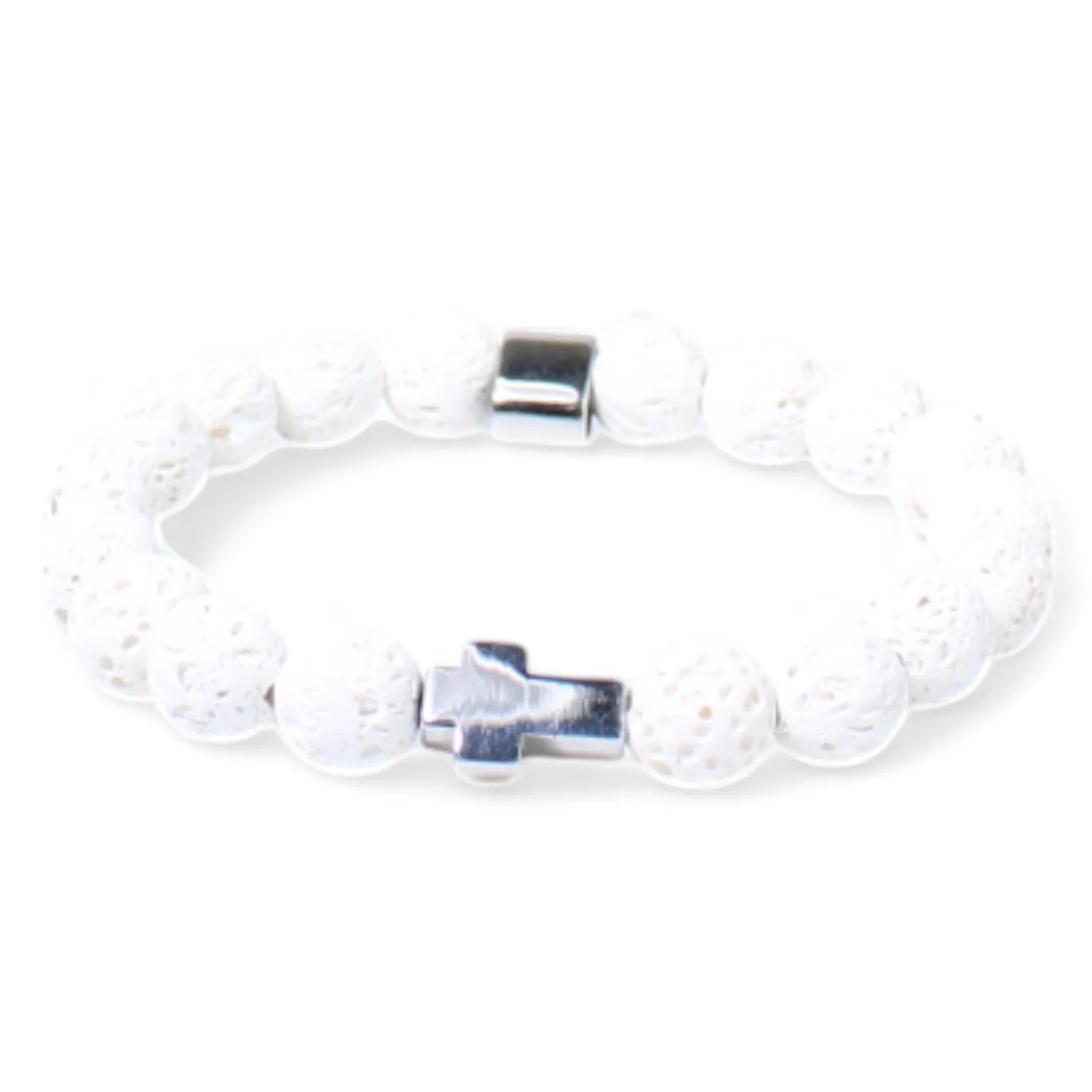 elastisches Herren Armband mit Lavasteinperlen, Metallteil, Kreuz
