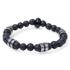 elastisches Herren Armband mit Lavasteinperlen, Naturstein, Metallteile