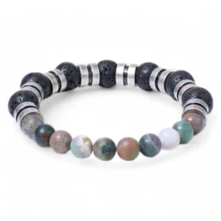 elastisches Herren Armband mit Natursteinperlen und Lavasteinperlen