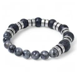 elastisches Herren Armband mit Natursteinperlen und Lavasteinperlen
