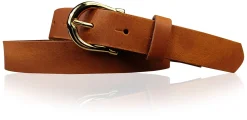 ELENA 2: schmaler Damen Ledergürtel 2,2 cm mit vergoldeter Hufeisen Gürtelschnalle, günstiger Ledergürtel