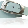 EOLISE 2: Damen Ledergürtel Echtleder 4 cm, große Dornschnalle Retro 70er Hüftgürtel