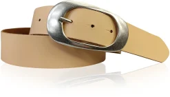 EOLISE 2: Damen Ledergürtel Echtleder 4 cm, große Dornschnalle Retro 70er Hüftgürtel