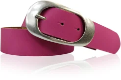 EOLISE 2: Damen Ledergürtel Echtleder 4 cm, große Dornschnalle Retro 70er Hüftgürtel