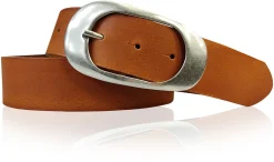 EOLISE 2: Damen Ledergürtel Echtleder 4 cm, große Dornschnalle Retro 70er Hüftgürtel