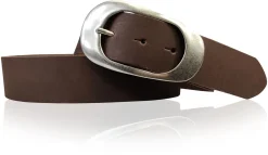 EOLISE 2: Damen Ledergürtel Echtleder 4 cm, große Dornschnalle Retro 70er Hüftgürtel